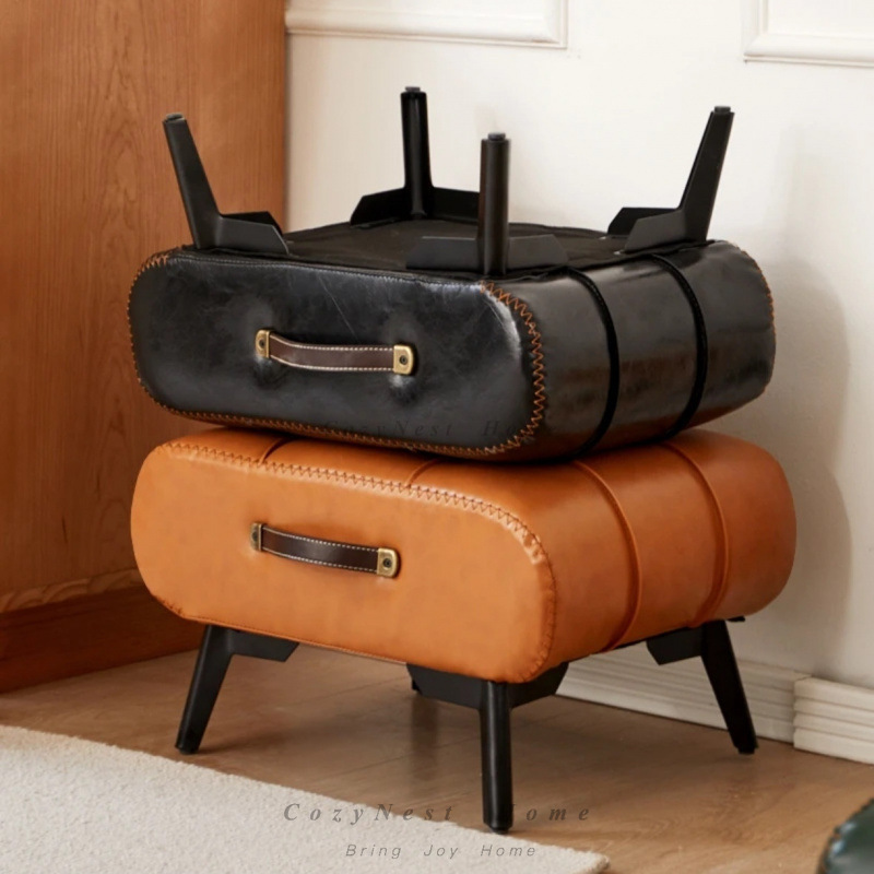 Luxury Bags Entry - Pequeno banco de couro encerado, macio,