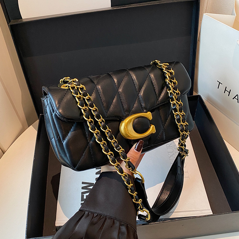 Luxury Bags Gold - Bolsa de Ombro de Couro Matelassê