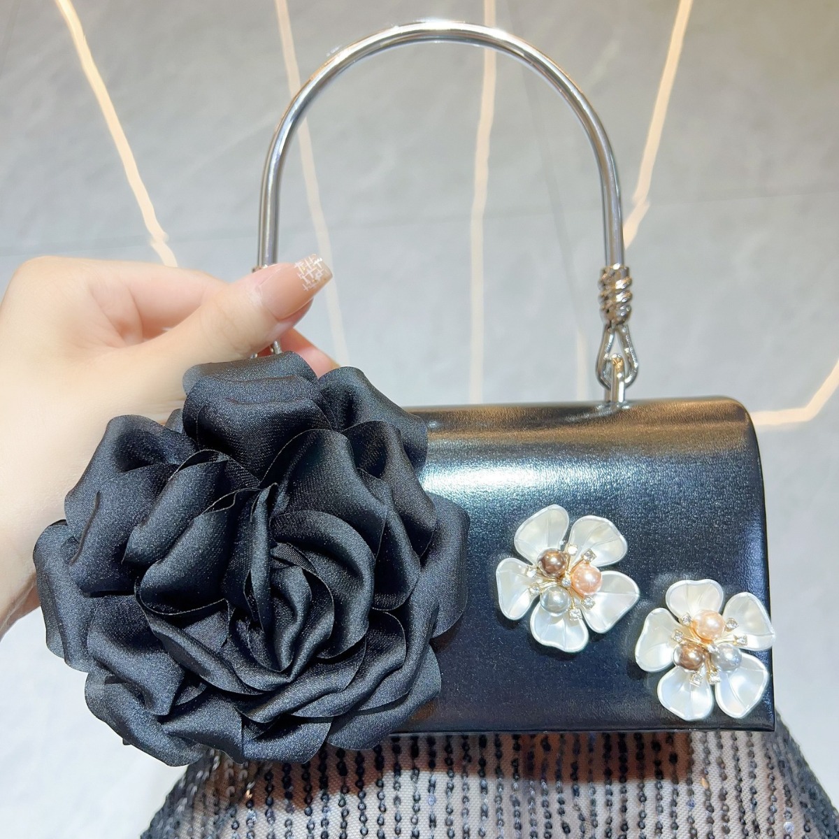 Luxo ouro 3d flor saco de embr - Luxury Bags Gold avaliação e preço