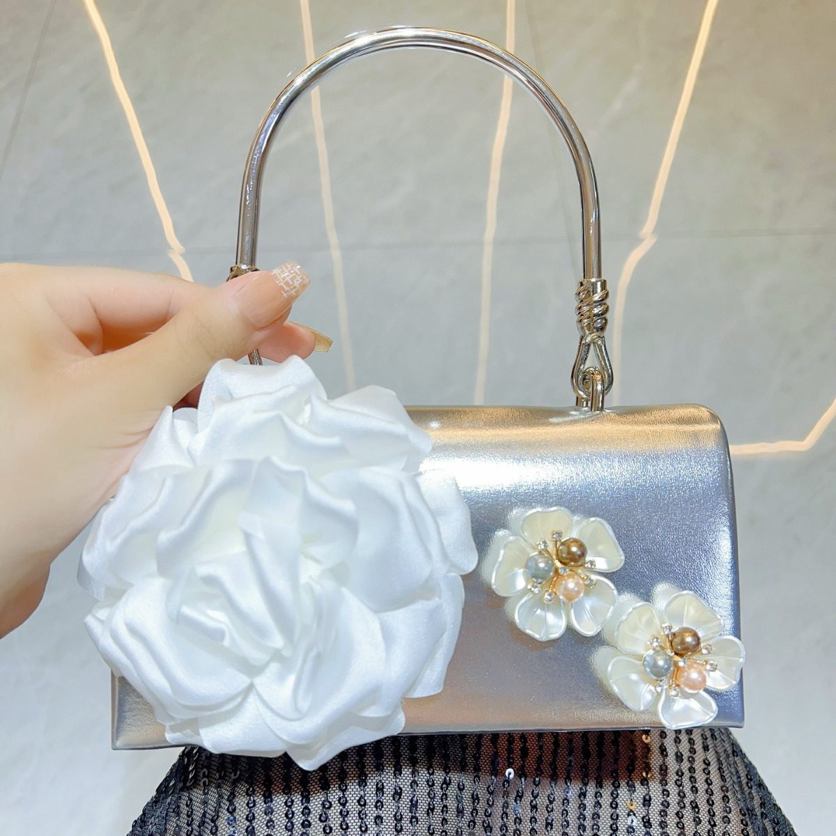 Luxo ouro 3d flor saco de embr - Luxury Bags Gold avaliação e preço